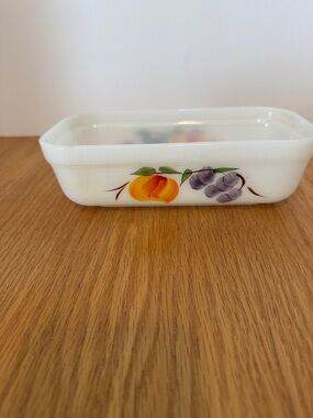 Fire King White Milk Glass Fruit-Decor Rectangular Dish